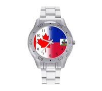Canada Haitians Flag Quartz Wrist Watch Stainless Steel Watches for Men Women Easy to Read