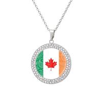 Canada Ireland Flag Paisley Pattern Funny Necklace With Printed Pendant Novelty Diamond Jewelry for Women Men Silver/Gold
