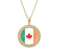 Canada Ireland Flag Paisley Pattern Funny Necklace With Printed Pendant Novelty Diamond Jewelry for Women Men Silver/Gold