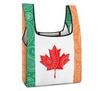 Canada Ireland Flag Paisley Pattern Funny Reusable Grocery Bag Printed Fold-able Shopping Bags Washable Tote Lightweight Storage Pouch with Handle