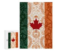 Canada Ireland Flag Paisley Pattern Jigsaw Puzzle for Adults Wooden Challenging Puzzles Gift for Family Friends