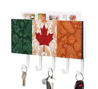 Canada Ireland Flag Paisley Pattern Key Holder Wall Mounted Key Rack Organizer with 5 Hooks