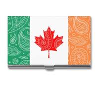 Canada Ireland Flag Paisley Pattern Novelty Business Card Holders Slim Metal Credit Name Cards Case Wallet Organizer for Men Women 3.7" X 2.2" X 0.3"