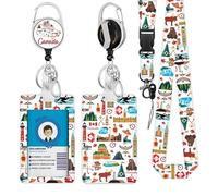 Canada Lanyards for ID Badge, Lanyard ID Card Holder with Retractable Reel Clip and Keychain, Vertical Heavy Duty Identity Badge Cover Case Protector for Student Teacher Nurse Women Men