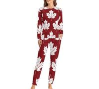 Canada Maple Canadian Flag Women's Soft Pajama Set Long Sleeve Fall Sleepwear Comfy Printed Lounge Sets with Pocket
