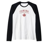 Canada Maple Leaf Flag Heavy Grunge Distressed Retro Raglan Baseball Tee