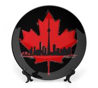 Canada Maple Leaf Skyline Ceramic Decorative Plates for Display Ornaments with Stand for Kitchen Home Decor 7inch