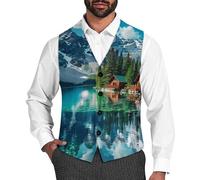 Canada Ohara Lake Yoho National Park With Mountains Nature Scenery Men's Vest V-neck Suit Waistcoats Wedding Tuxedo Vests 2XL