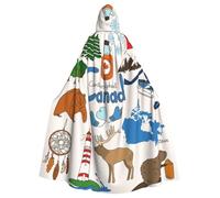 Canada Symbols And Icons Print Adults Hooded Cloak, Halloween Robe Hooded Cape Witch Wizard Cosplay Costumes For Men Women