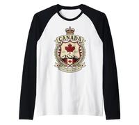 Canada The True North Est 1867 Vintage Heraldic Crest Shield Raglan Baseball Tee