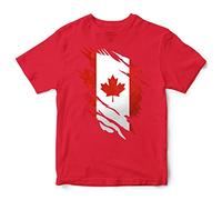 Canada Torn Effect Kids T Shirt Boys Girls Football Supporters Canadian Tee, 7-8 Years, Red