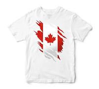Canada Torn Effect Kids T Shirt Boys Girls Football Supporters Canadian Tee, 7-8 Years, White