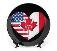 Canada U.S. Friendship Heart Ceramic Decorative Plates for Display Ornaments with Stand for Kitchen Home Decor 6inch