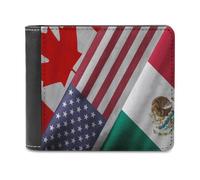 Canada United States and Mexico Flag Leather Wallet for Men Slim Bifold Wallet with Money Clip Minimalist Credit Card Holder