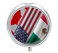 Canada United States and Mexico Flag Mini Pill Organizers Cute Round Pills Box Portable 3 Compartment Medicine Case Box for Travel