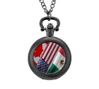Canada United States and Mexico Flag Vintage Pocket Watch with Chain Classic Numerals White Dial
