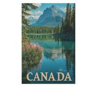 Canada Wilderness - Majestic Mountains And Mirror Lake Travel Poster Decorative Jigsaw Puzzle for Adults, 1000 PCS