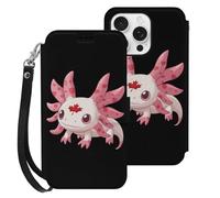 Canadian Axolotl Lover Flag Compatible with iPhone 16 Pro Wallet Phone Case Mobile Phone Cover with Card Holder