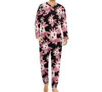 Canadian Axolotl Lover Flag Mens Pyjama Set Long Sleeve Pajama Tops Bottom Pjs Loungewear Sleepwear Nightwear