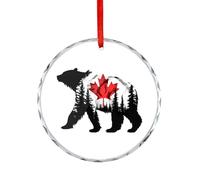 Canadian Bear & Maple Leaf Canada Flag Christmas Crystal Decoration Hanging Ornament Round Pendants for Xmas Tree Party Gifts