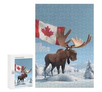 Canadian Canada Flag Funny Moose Jigsaw Puzzle for Adults Wooden Challenging Puzzles Gift for Family Friends