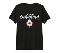 Canadian Distressed White Script and Flag Pattern Maple Leaf Premium T-Shirt