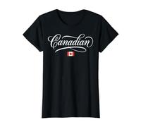 Canadian Elegant Calligraphy Script and National Flag Value Graphic T-Shirt, Women, Black, S