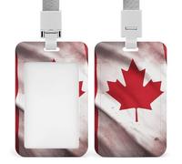 Canadian Flag Badge Holder with Lanyard, Vertical ABS Plastic ID Card Holder Fashion Name Badge Holders Office ID Card Protector for Teacher Nurse Employee Security Staff