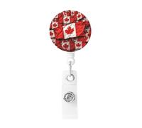 Canadian Flag Badge Reel Retractable Badge Holder with Keychain Id Clips for Badges Lightweight Plastic Name Card Holders for Nurses Office Teacher