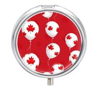 Canadian Flag Balloons Pattern Mini Pill Organizers Cute Round Pills Box Portable 3 Compartment Medicine Case Box for Travel