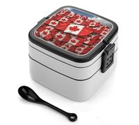 Canadian Flag Bento Box with Spoon & Handle - 2 Compartment Leak-Proof Stackable Lunch Box for Adults, BPA-Free Reusable Food Containers for Work, Travel, Picnic