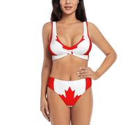Canadian Flag Bikini Sets Swimsuit Two Pieces Sets for Women with Shorts Two Pieces Swimsuit Halter Neck Black