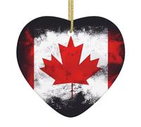 Canadian Flag Ceramic Christmas Heart Pendant, The Pottery Piece is Available with Silk Thread
