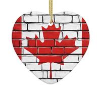 (Canadian Flag) Christmas Tree Ceramic Hanging Xmas Heart Hanging Ornament for Holiday Party Home Decoration
