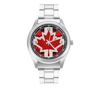 Canadian Flag Farm Buffalo Plaid Men's Casual Watch with Stainless Steel Strap Alloy Quartz Wrist Watches