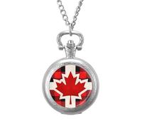 Canadian Flag Farm Buffalo Plaid Vintage Pocket Watch Alloy Pendant Watches Necklace Gift for Men Women Silver-Style