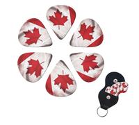 Canadian flag Guitar Picks 6 Pack, 0.71mm Thickness Celluloid Bass Pick with Leather Guitar Pick Holder Keychain Abstract Art Pics Plectrum for Acoustic Electric Guitar, Ukulele, Bass