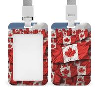 Canadian Flag ID Badge Holder with Lanyard - Hard Plastic ID Card Holder Waterproof Name Tag Holders, Heavy Duty Badge Reel Vertical Card Protector for Office Nurse Teacher