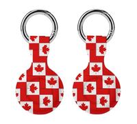 Canadian Flag Leaf Compatible with Airtag Locator Silicone Protective Case with Keychain 2PCS