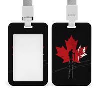 Canadian Flag Lineman ID Badge Holder with Lanyard | Funny Vertical Name Tag Holder Card Protector for Nurse Office Business