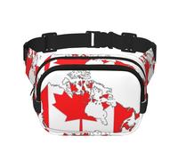 Canadian Flag Map print Cute Large Black Fanny Packs for Women Cross Body Waist Bag Nylon Fashionable Fanny Pack, Black, One Size