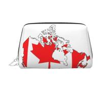 Canadian Flag Map Print Leather Cosmetic Pouch, Leather Makeup Bag for Purse with Top Zip Closure Stylish Toiletry Bag