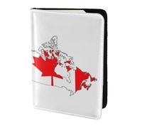 Canadian Flag Map print Travel Wallet Passport Holder Case for Family Leather Passport Cover for Men Women, Black, One Size