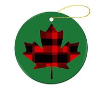 Canadian Flag Maple Tartan Checked Christmas Hanging Ornaments 2.8" Xmas Tree Decor Round Ceramic Pendant Keepsake Gift