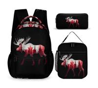 Canadian Flag Moose Backpack Set 3 Lunch Bag Pencil Case