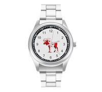 Canadian Flag Moose Men's Business Watches Classic Stainless Steel Strap Wrist Watch for Boyfriend Father Gift
