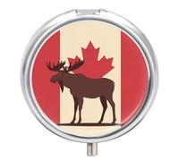 Canadian Flag Moose Small Pill Organizer with 3 Compartments Travel Medicine Case Portable Round Vitamin Storage Box