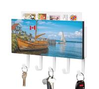 Canadian Flag Ocean Port Wall Mounted Key Holder with 5 Key Hooks Hanging Mail Organizer Rack for Entryway