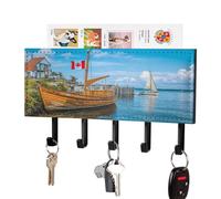 Canadian Flag Ocean Port Wall Mounted Key Holder with 5 Key Hooks Hanging Mail Organizer Rack for Entryway