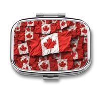 Canadian Flag Pill Box 2 Compartment, Portable Pill Case with Mirror for Pocket Purse Travel, Mini Metal Medicine Organizer for Vitamins Fish Oil